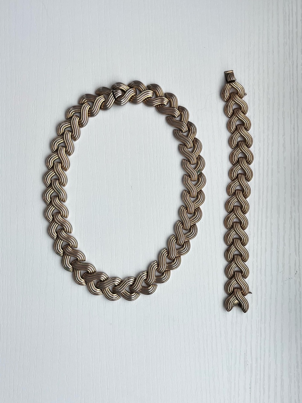 Vintage Trifari Textured Link Necklace and Bracelet Set